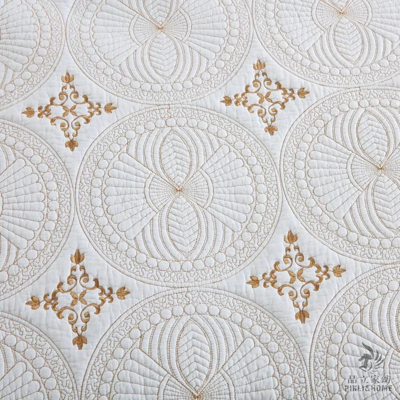 European-style pure cotton bedspread set with embroidery on bed