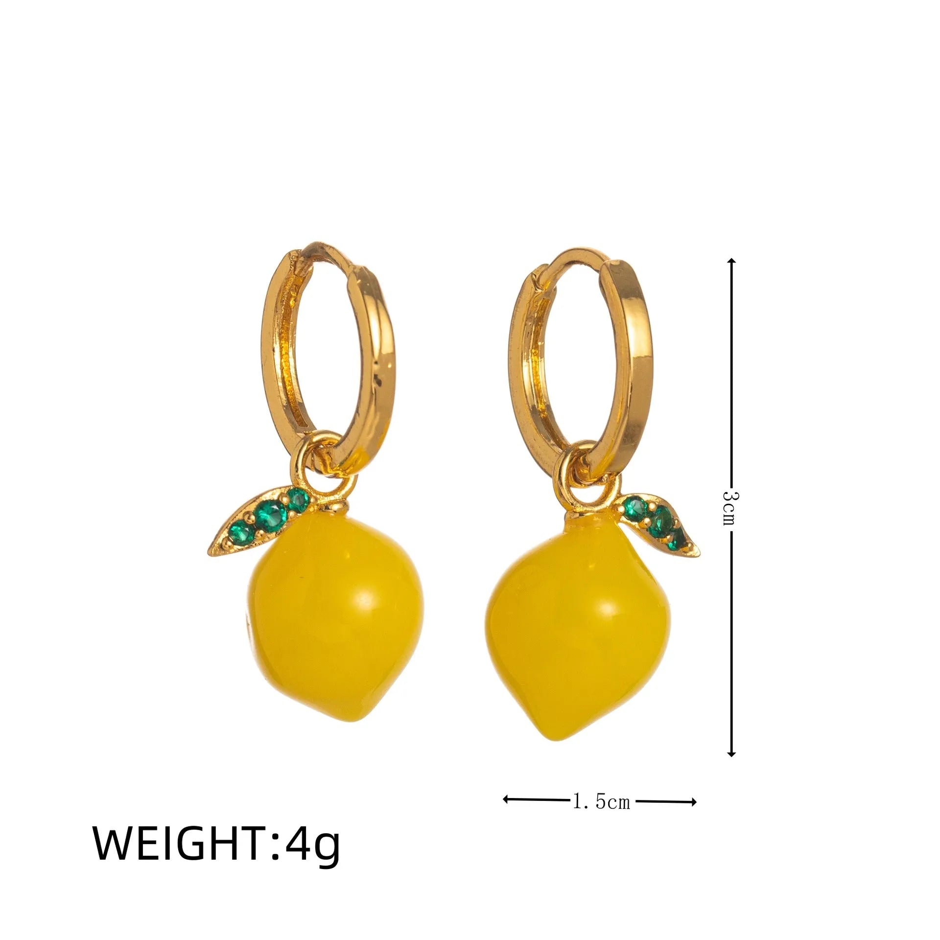 Gold plated copper earrings with fruit and vegetable designs including carrot, blueberry, and chilli pepper