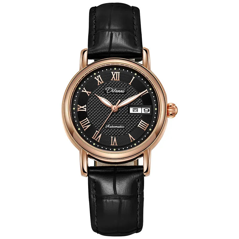 Automatic women's watch with steel bracelet and white dial, 12mm thick case