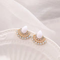 Women's silver retro fan-shaped rhinestone earrings with geometric design