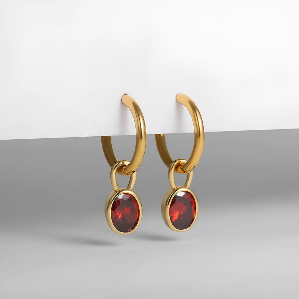 Women's retro oval zircon earrings in six colour options with copper construction and ellipse design
