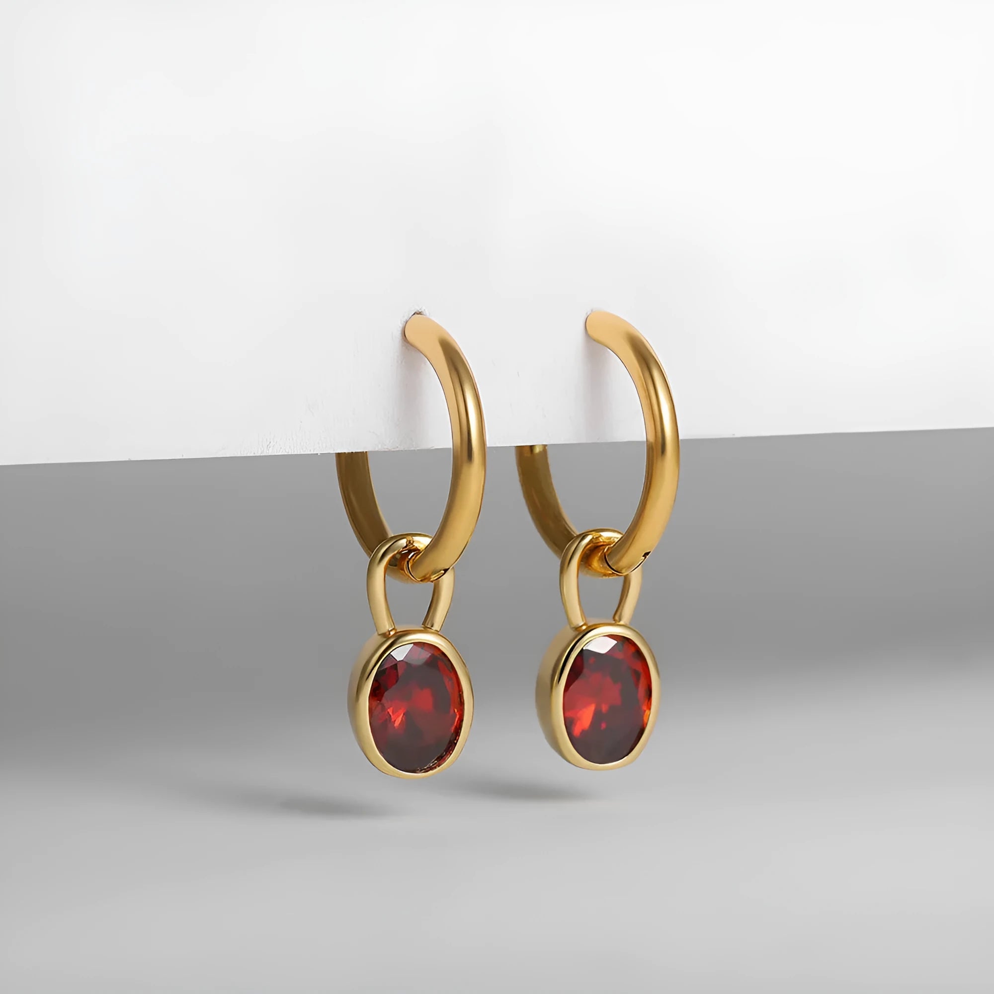 Women's retro oval zircon earrings in six colour options with copper construction and ellipse design