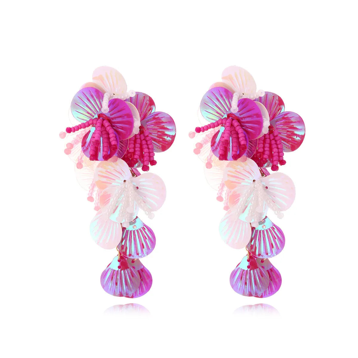 Handmade colourful floral bead earrings with European American dopamine style design