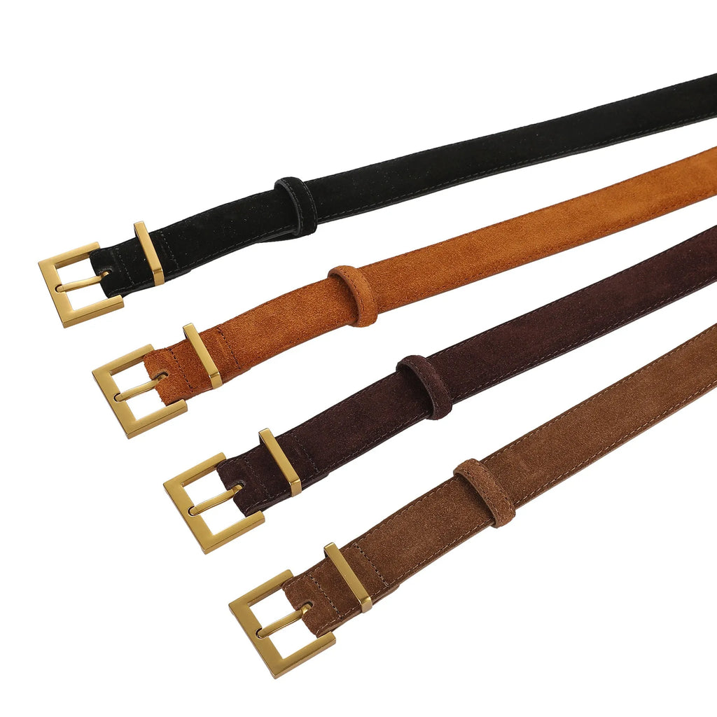 Ladies' black genuine leather belt with a silver quadrilateral pin buckle on a 100cm strap