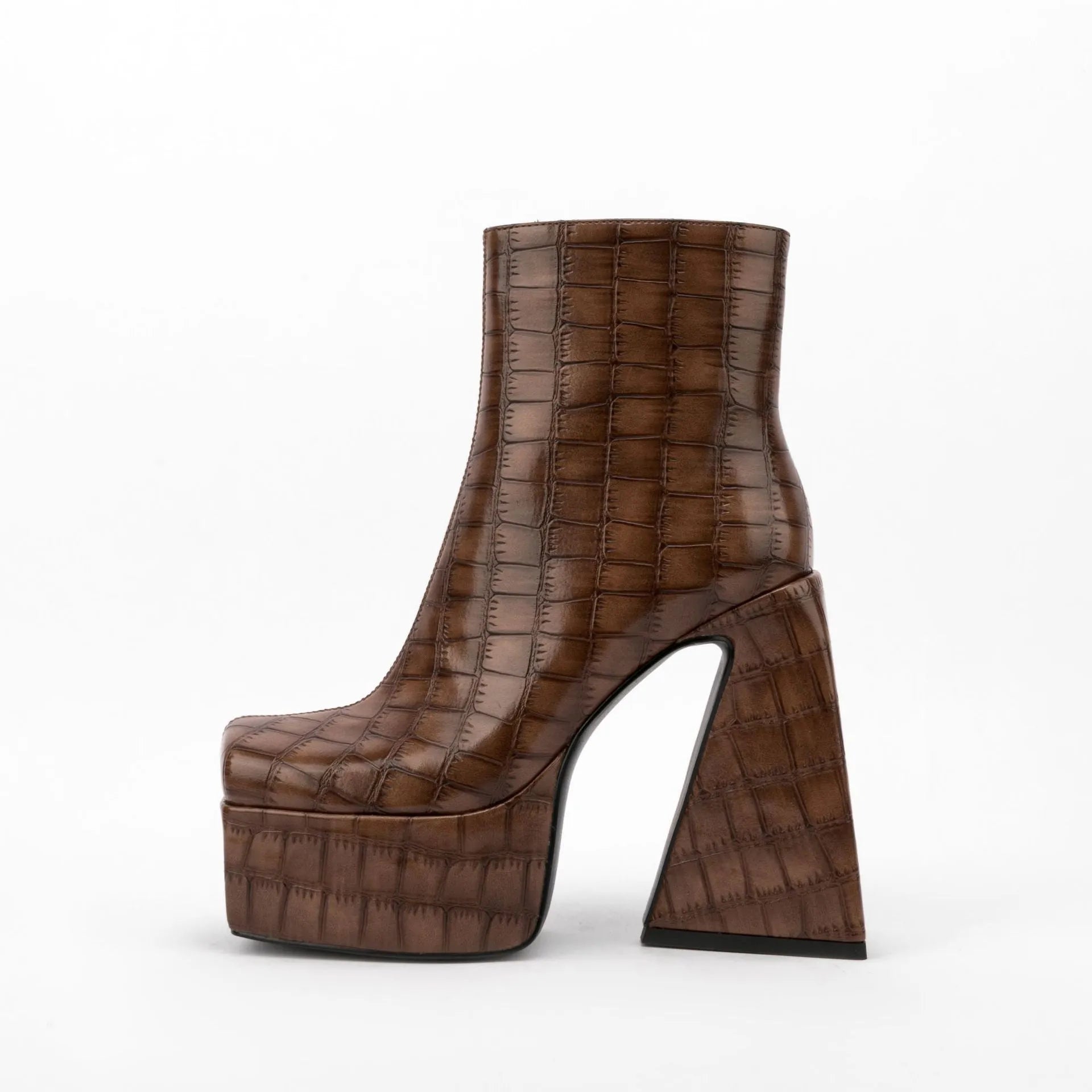 Women's super high heel ankle boot in artificial PU, shown in solid colour options.