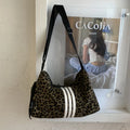 Large capacity leopard print shoulder messenger bag with stitched detailing