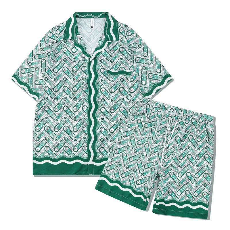 Plaid print beach outfit with matching short sleeve shirt and trousers on a mannequin