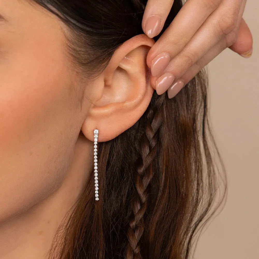 Geometric stainless steel earrings with zircon accents in gold or steel colour