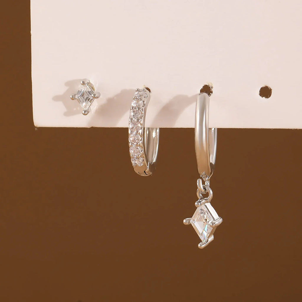 Geometric zircon earring three-piece set for women with gold and silver colour options