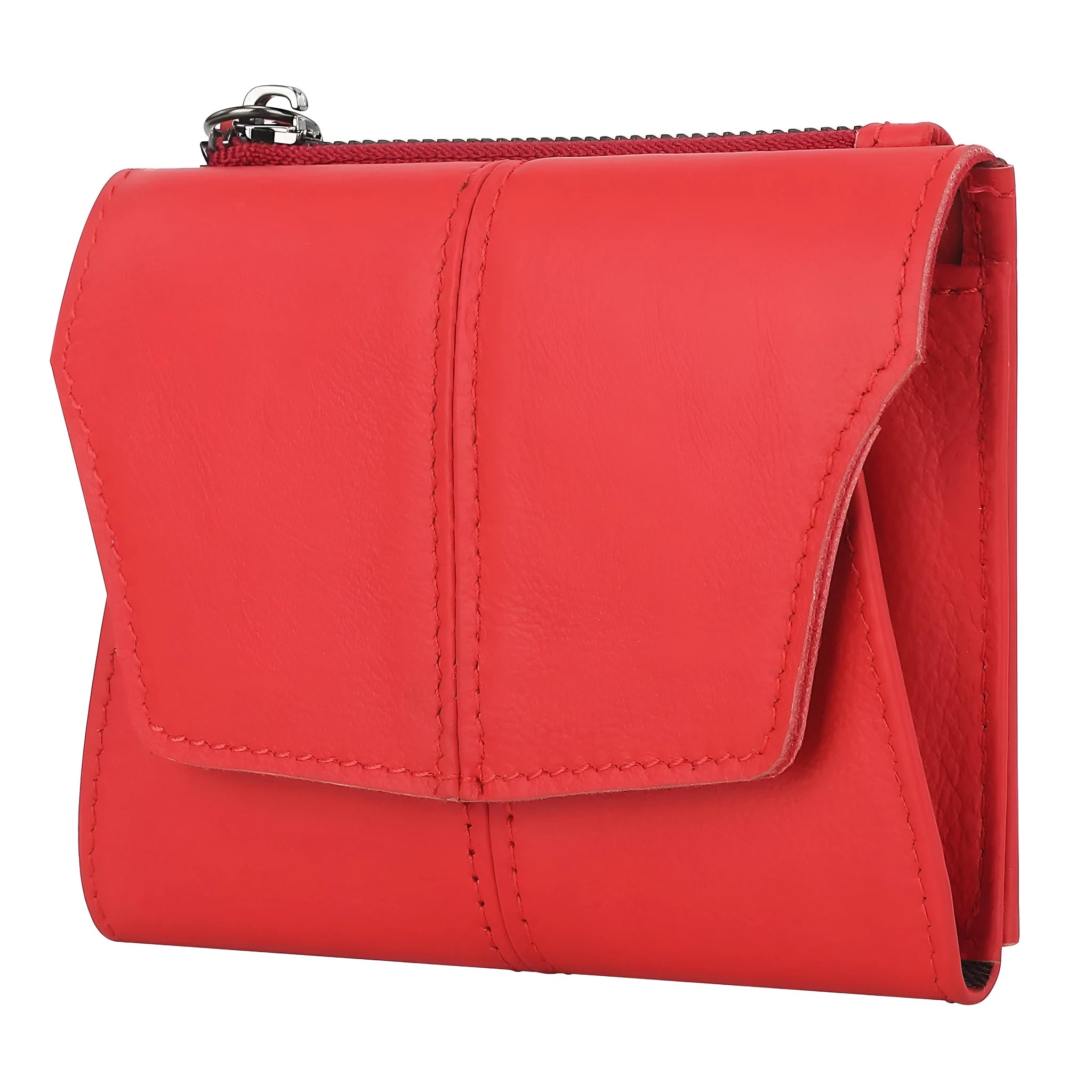 Genuine cowhide leather coin purse in multiple colours showing stitching detail and anti-theft swiping function
