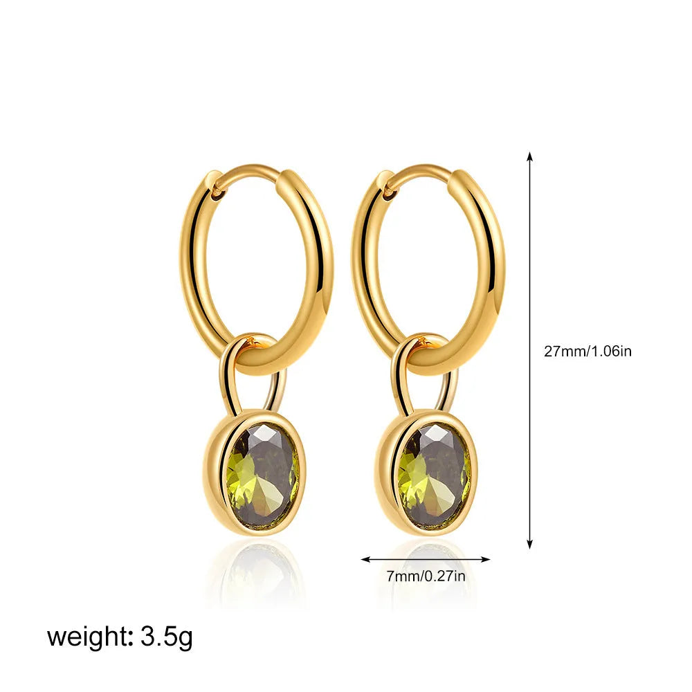 Women's retro oval zircon earrings in six colour options with copper construction and ellipse design