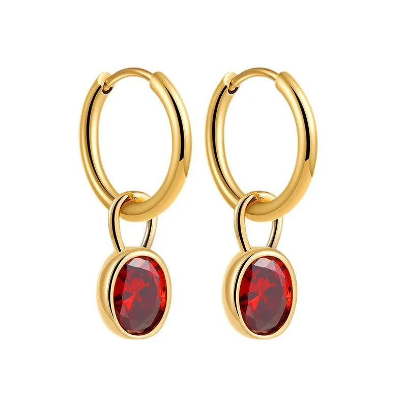 Women's retro oval zircon earrings in six colour options with copper construction and ellipse design