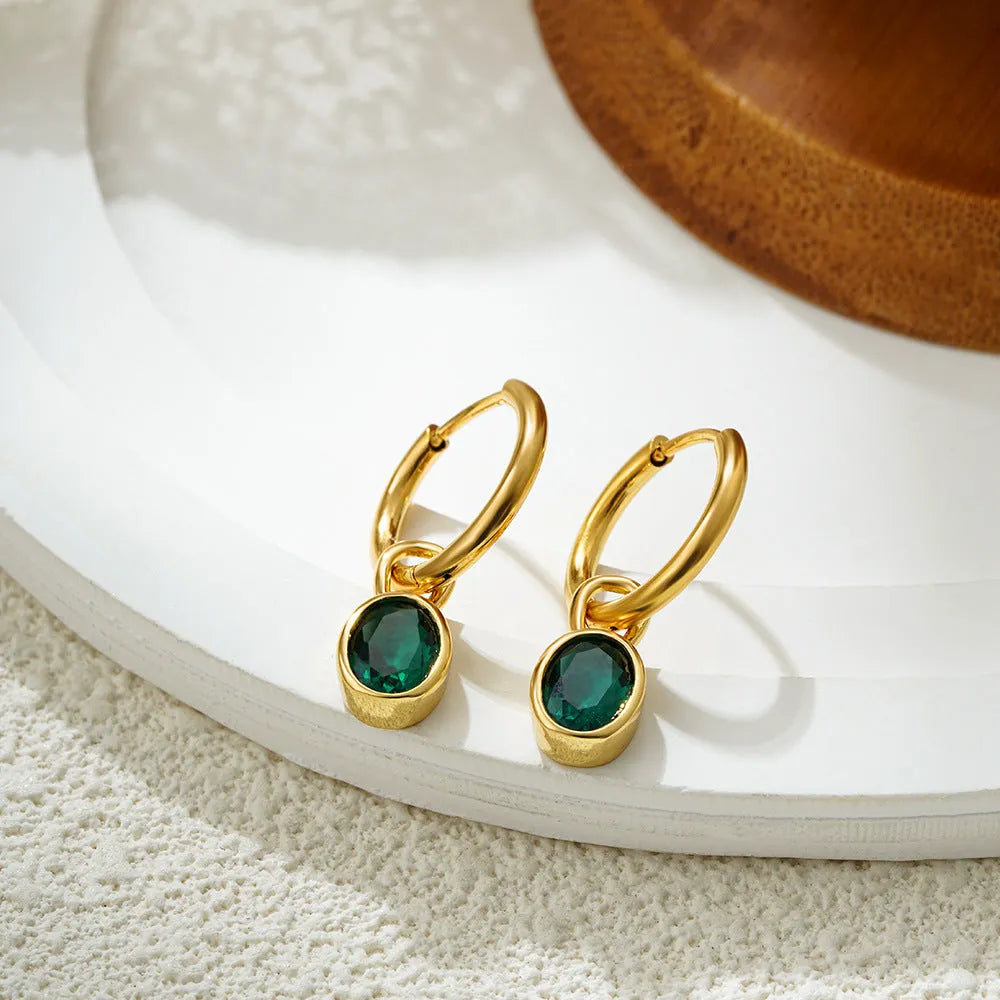Women's retro oval zircon earrings in six colour options with copper construction and ellipse design