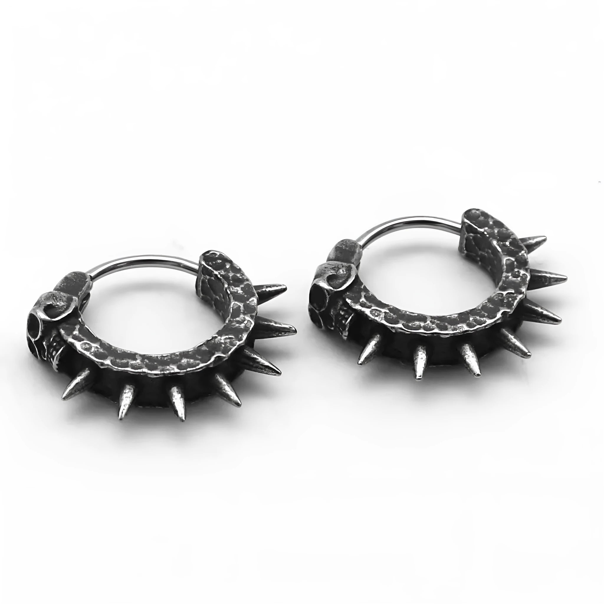 Geometric motorcycle punk earrings in retro black with copper accents and alloy construction