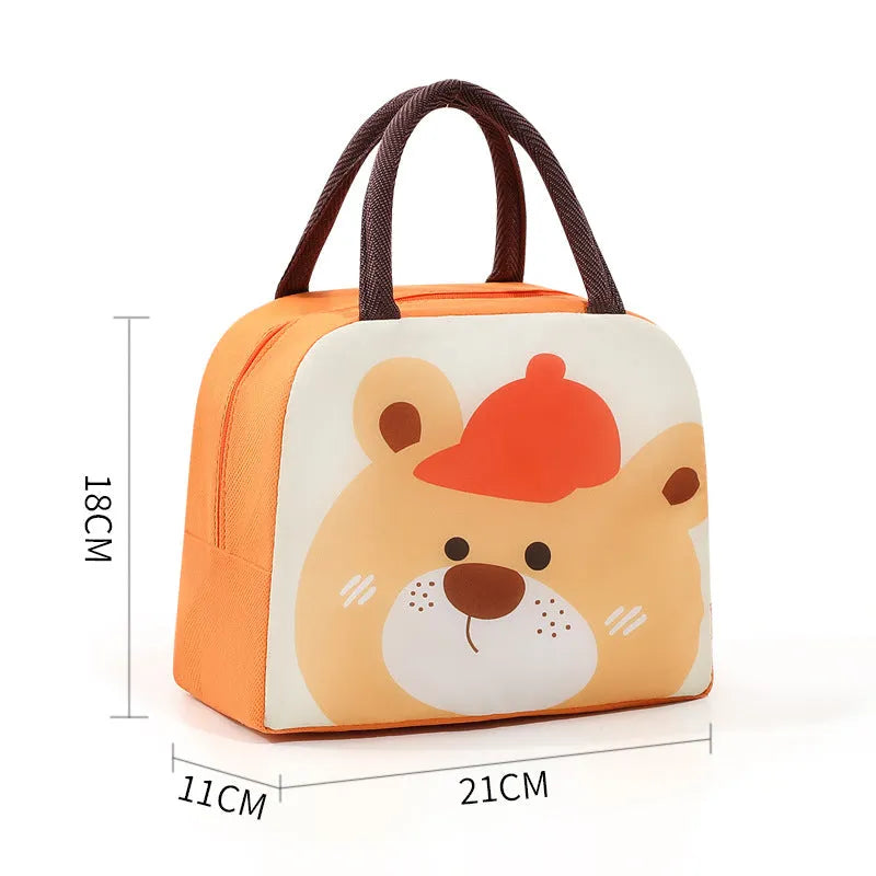 Cartoon insulated lunch box bag with animal designs and aluminium foil lining