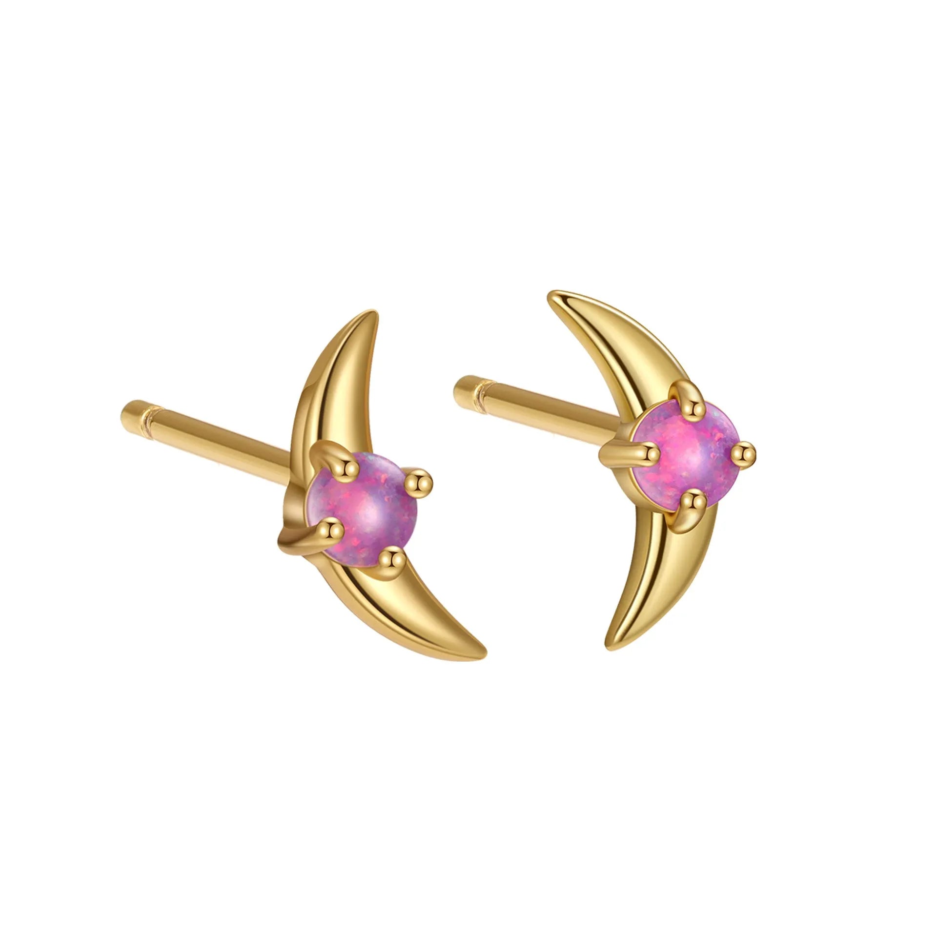 Geometric women's earrings in 925 silver with gold or platinum finish and blue, purple, or white stone.