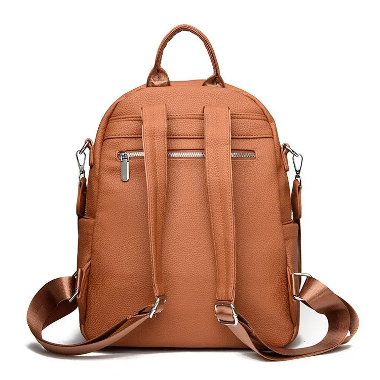 Women's soft leather PU waterproof single backpack in beige, 35x28x13cm, neutral style for men and women