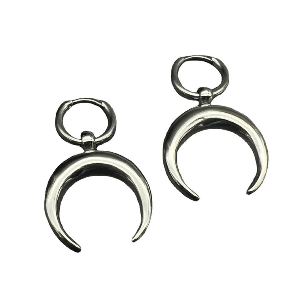 Silver alloy 18K vintage gothic moon big hoop earrings with geometric design