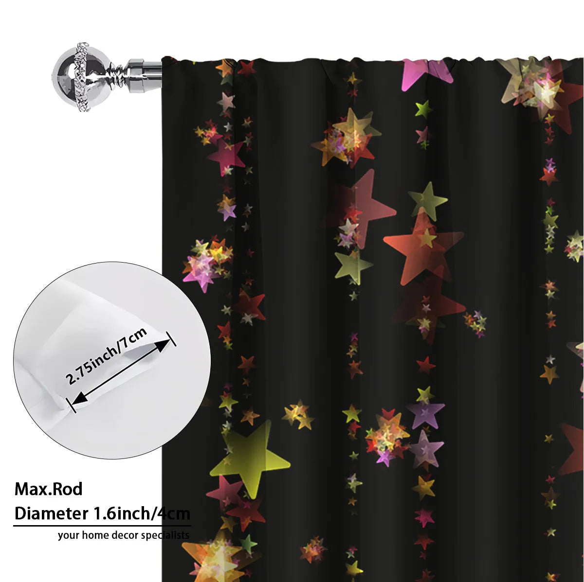 3D digitally printed Christmas curtain pair showing festive patterns on polyester fabric with sunshade properties