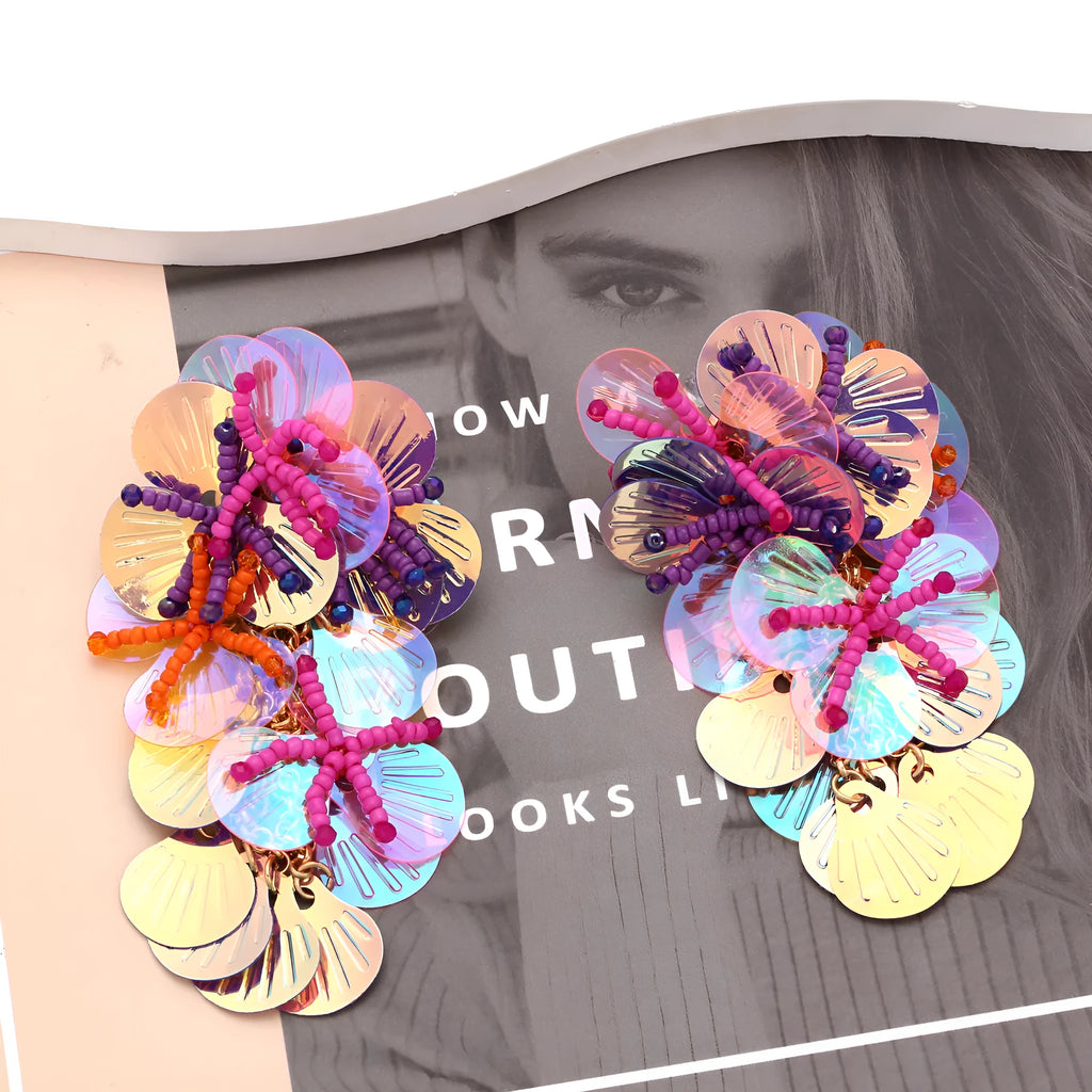 Handmade colourful floral bead earrings with European American dopamine style design