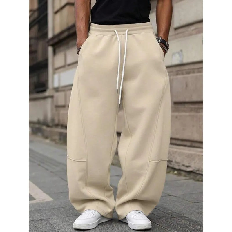 Men's straight-leg high-waist casual trousers in a bamboo blend fabric, shown in dark grey.