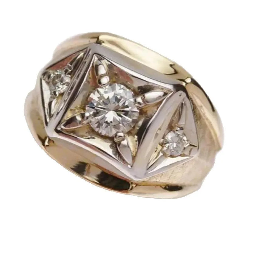 Gold colour geometric hollow couple rings with chamfering square pattern design