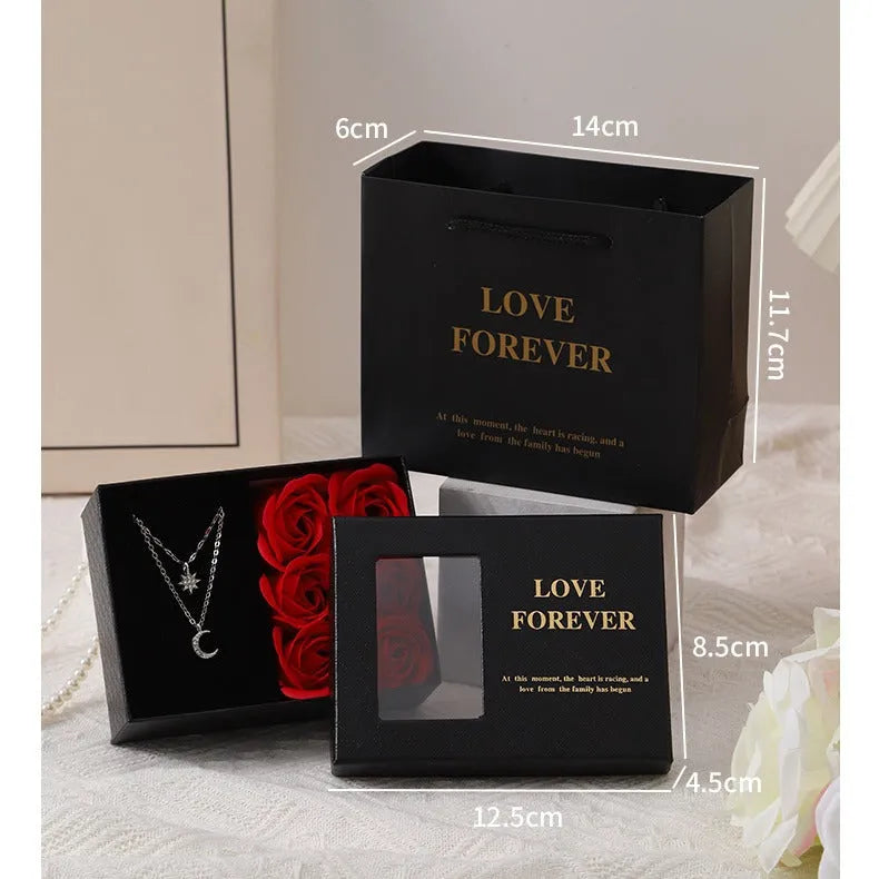 Korean style soap flower gift set in gift box with handbag, in red, pink, or black colour options.