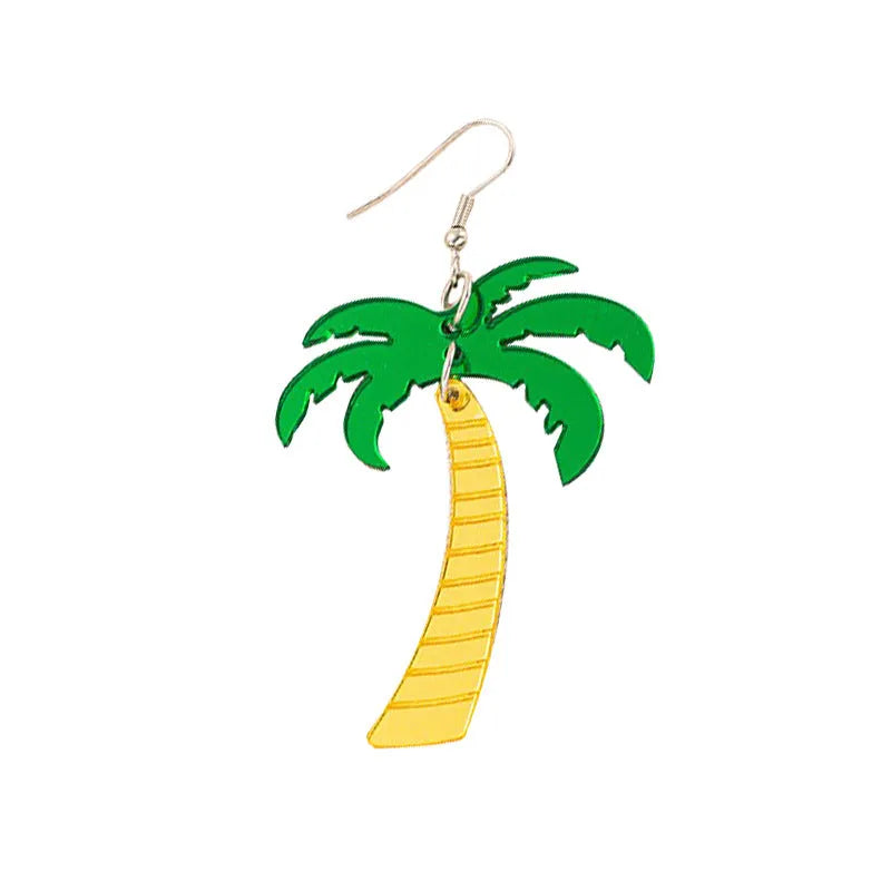 Drop shaped alloy and acrylic ear hook earrings with coconut summer design in multiple colours.