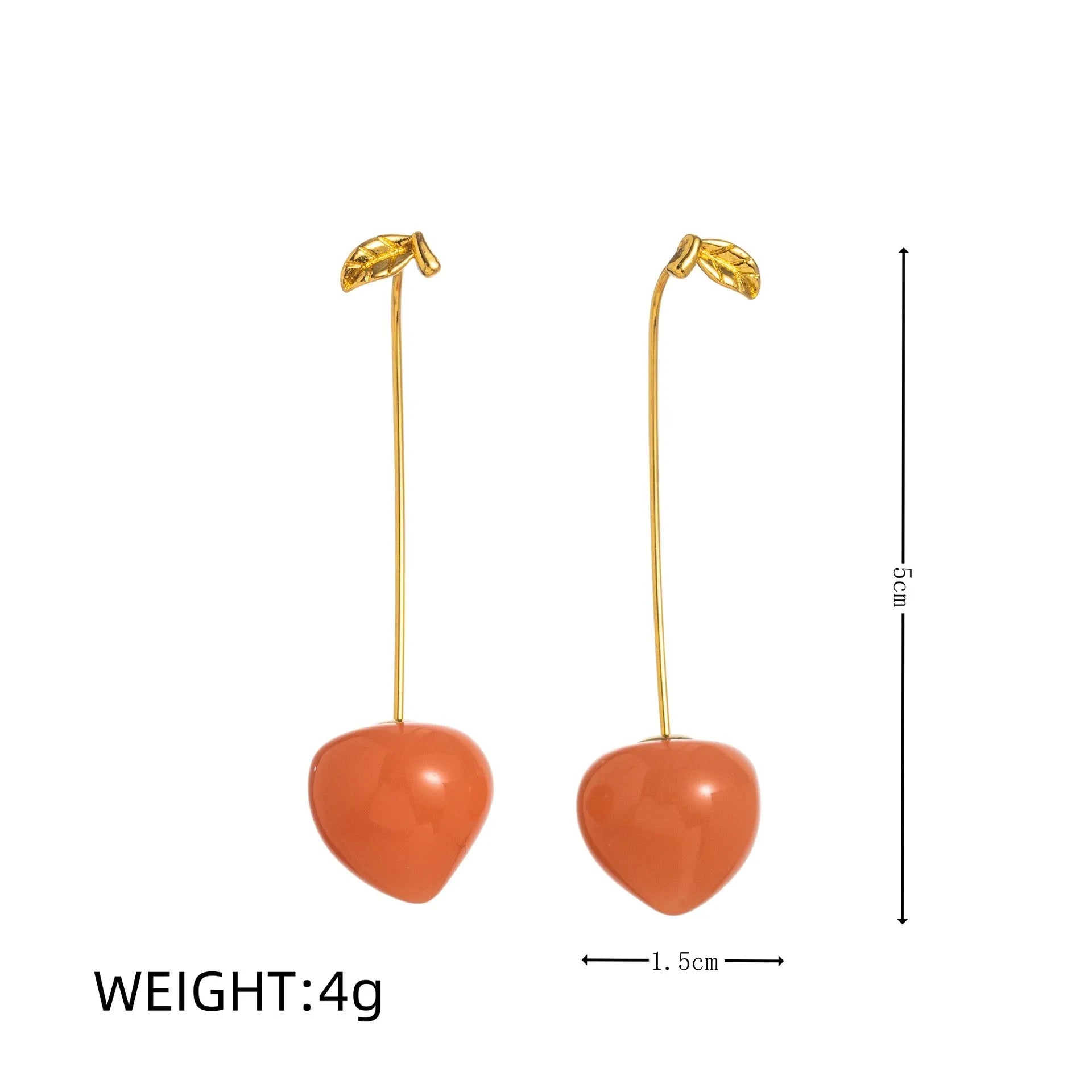 Gold plated copper earrings with fruit and vegetable designs including carrot, blueberry, and chilli pepper