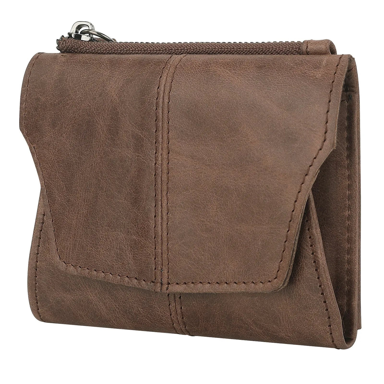 Genuine cowhide leather coin purse in multiple colours showing stitching detail and anti-theft swiping function