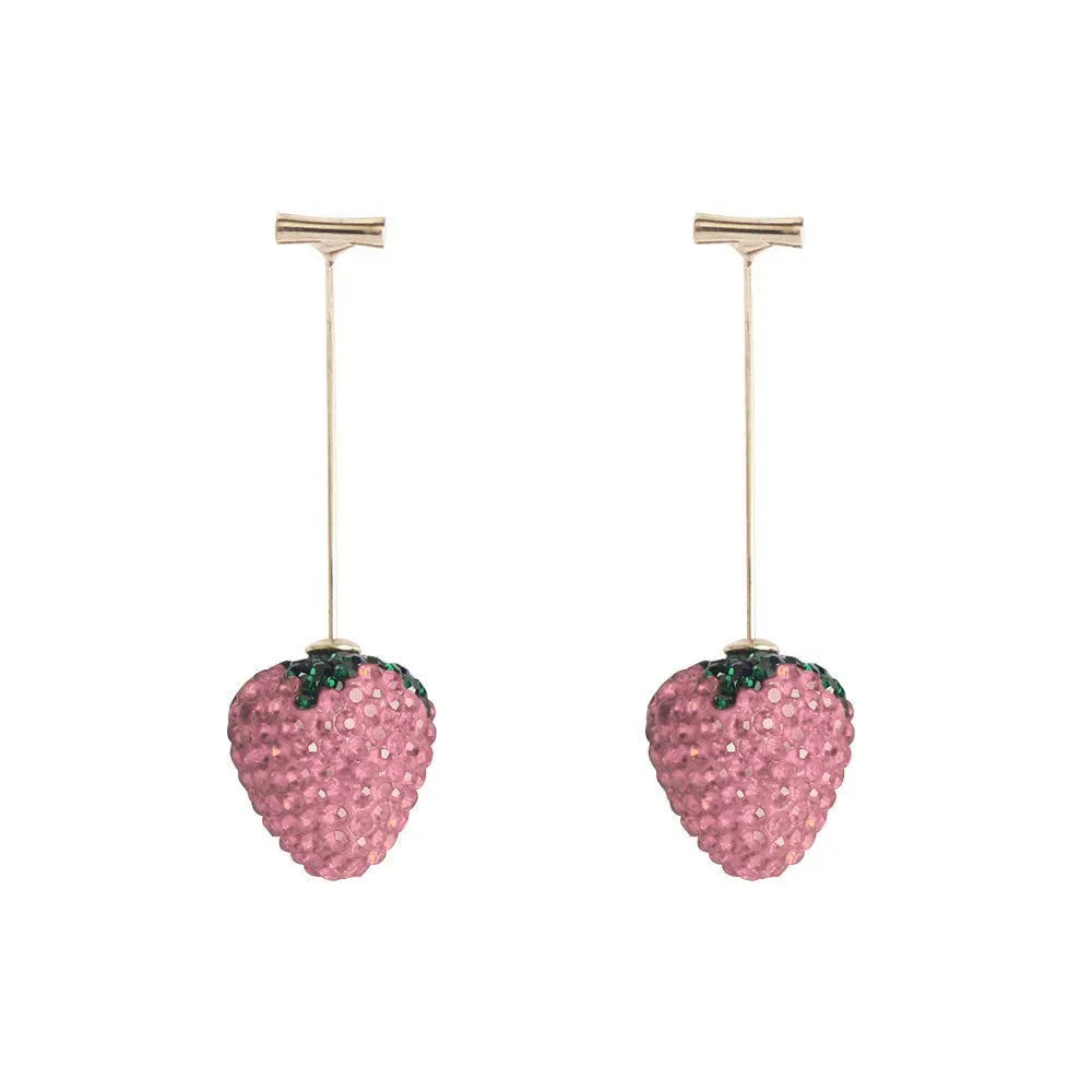 Women's geometric strawberry earrings with spot drill detail in red zinc alloy.