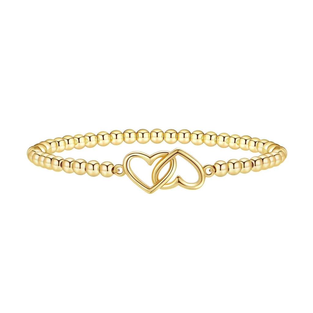 Adjustable stainless steel beaded bracelet with geometric design and round elements in electroplated finish