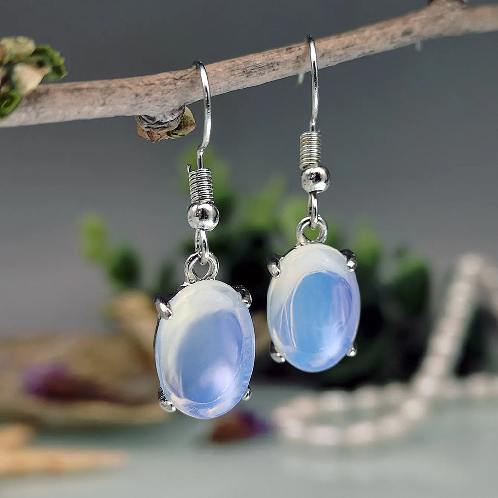 Moonlight opal drop shape earrings with ellipse elements in retro style