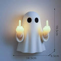 White plastic ghost statue Halloween night lamp with battery-operated LED light, 19.85cm tall