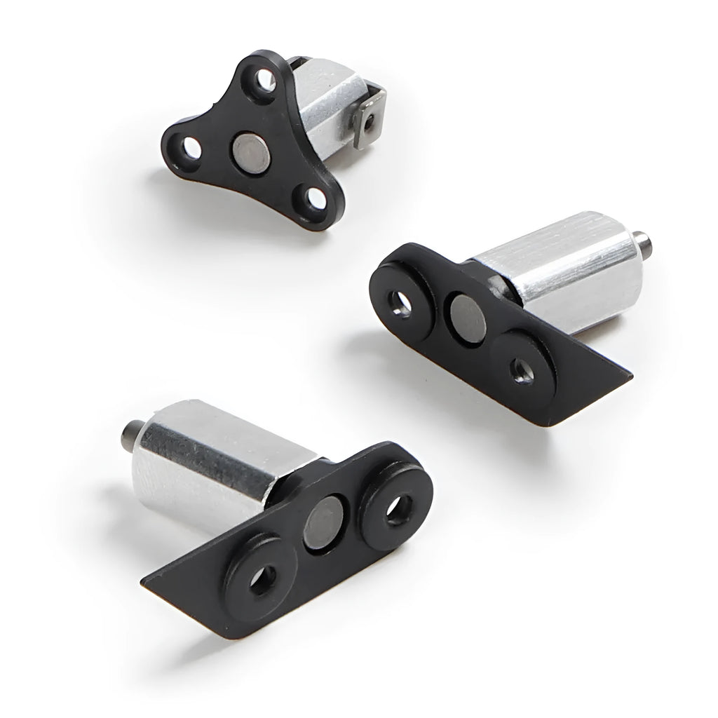 Metal drone rotating shaft set showing front spindle and left/right rear axles for quadcopter repairs