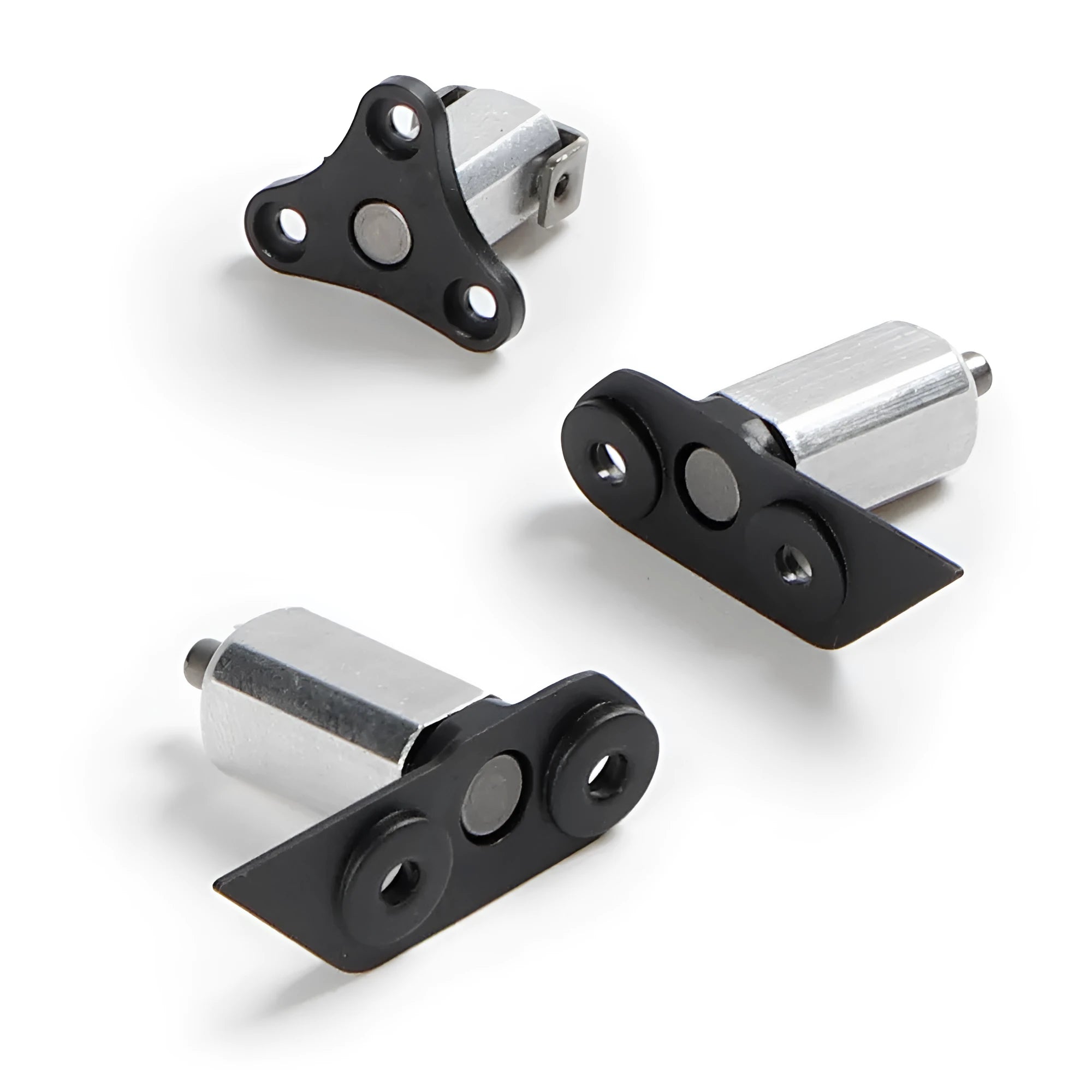 Metal drone rotating shaft set showing front spindle and left/right rear axles for quadcopter repairs