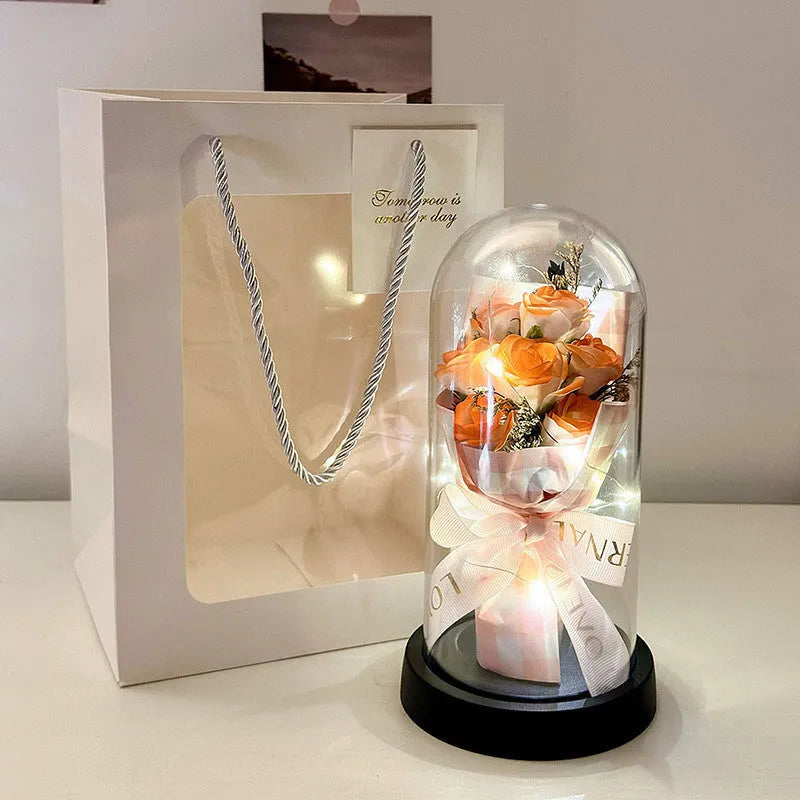 Artificial bionic bouquet arrangement with reusable tote bag in gradient blue colour option