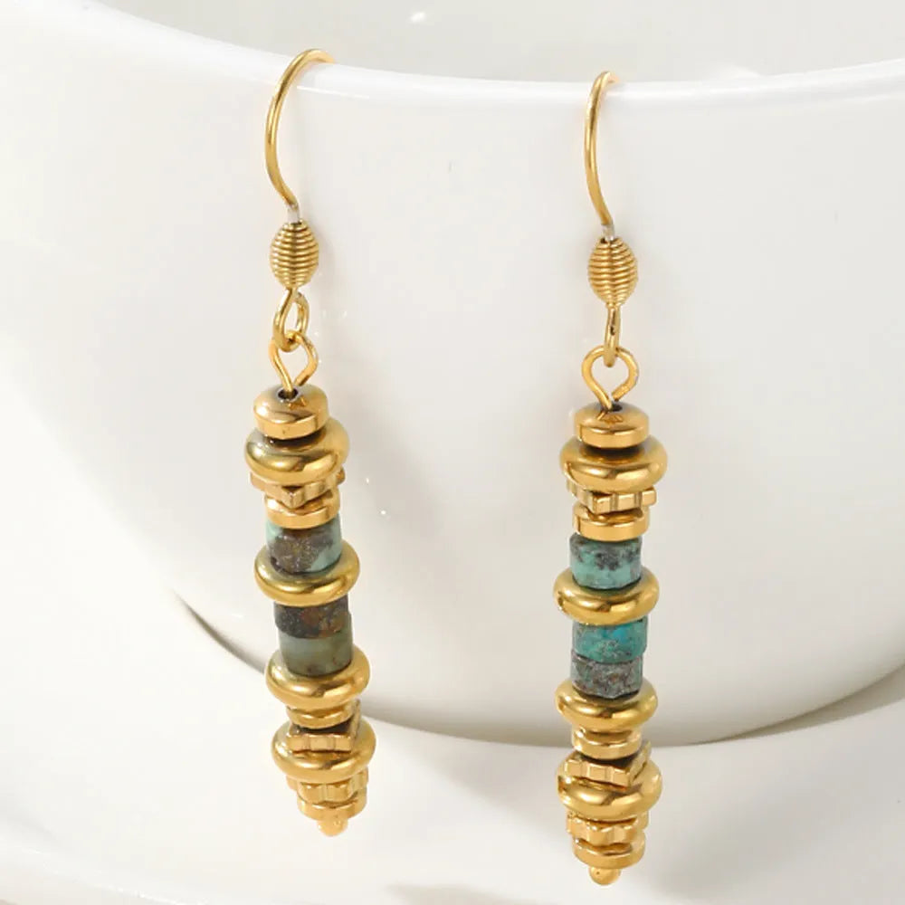 Geometric retro titanium steel dangle earrings in casual style for women