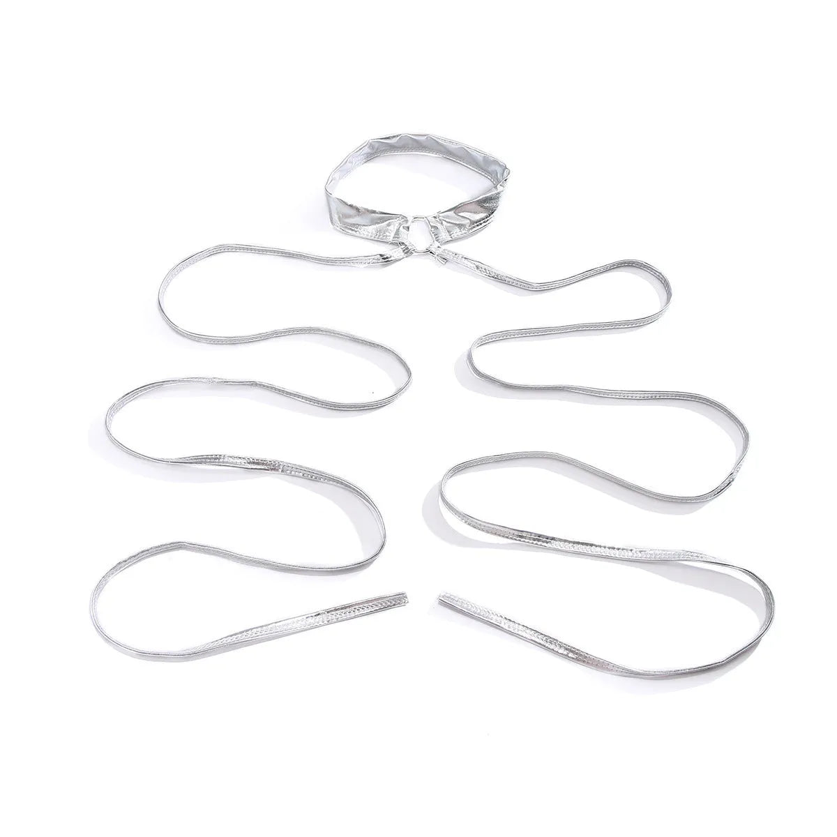Silver alloy thigh chain with geometric shapes, cross detailing and adjustable lace-up ties
