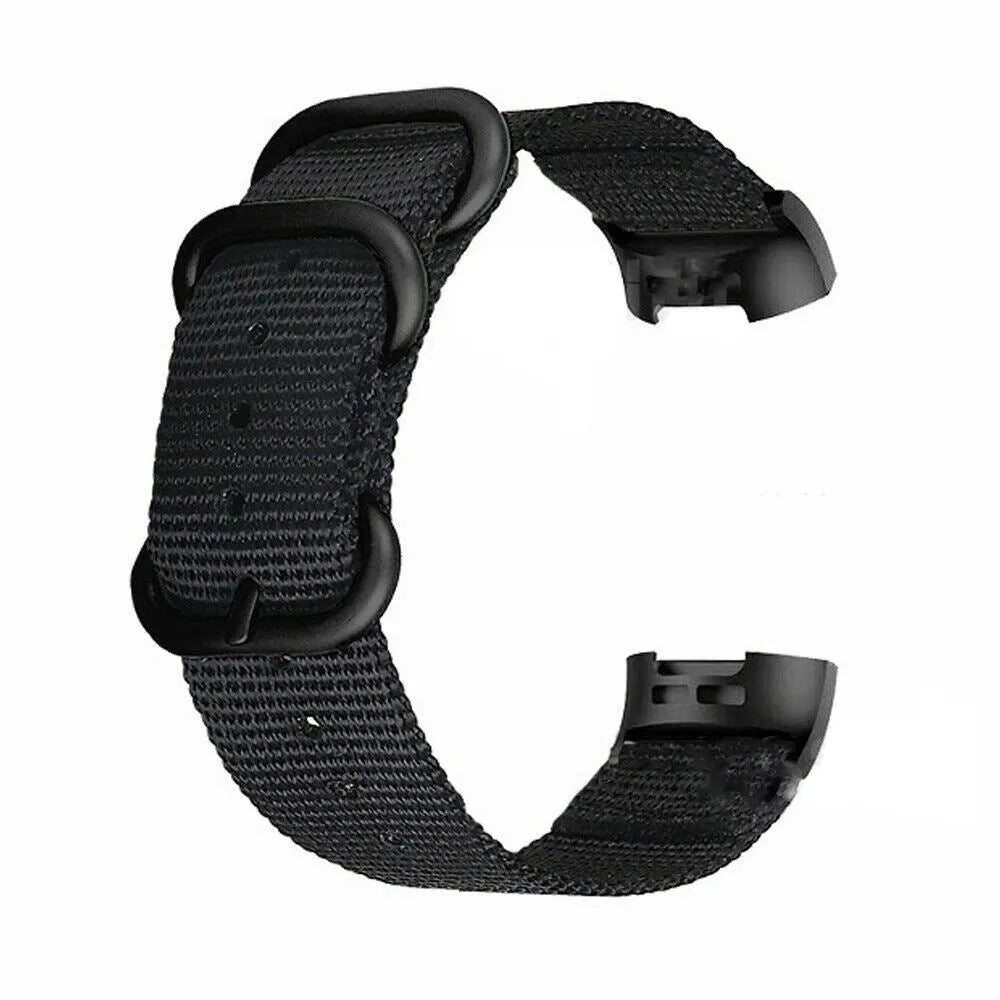 Nylon replacement watch strap with three-ring metal buckle for Fitbit Charge fitness tracker