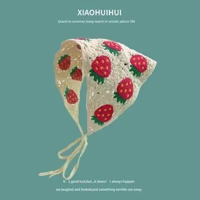 Women's cotton triangle shawl with vintage floral print in retro French style