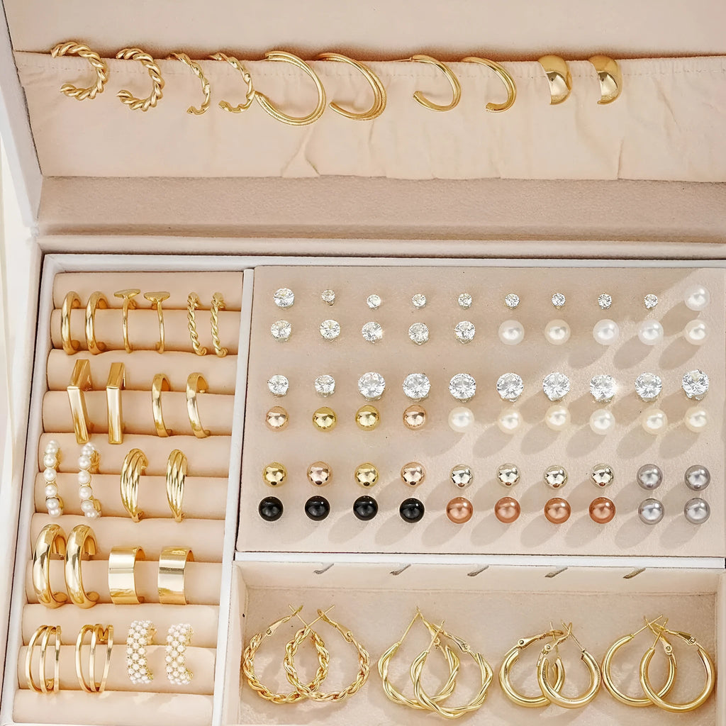 108-piece geometric pearl earrings set with gold and yellow electroplated finishes