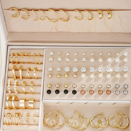108-piece geometric pearl earrings set with gold and yellow electroplated finishes