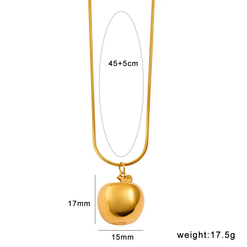 Women's fruit pendant necklace with stainless steel chain and apple, grape, watermelon, pineapple, strawberry, or banana alloy charm