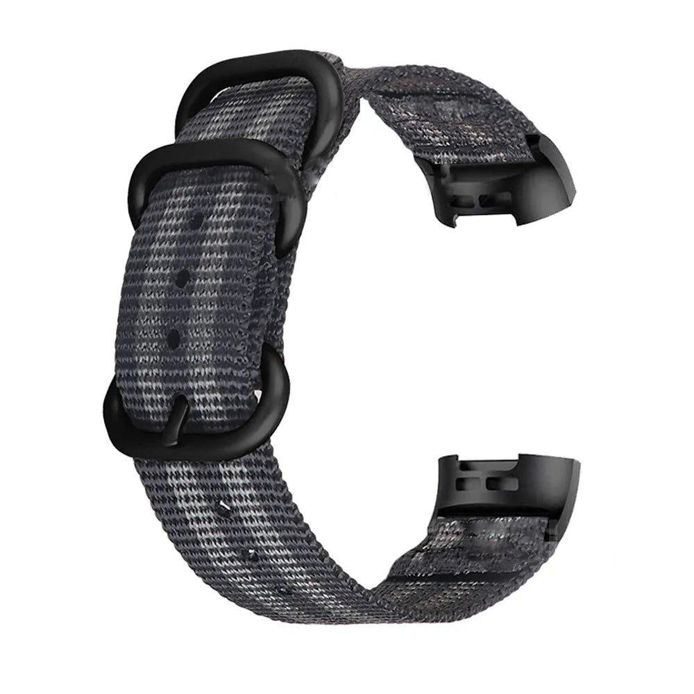Nylon replacement watch strap with three-ring metal buckle for Fitbit Charge fitness tracker