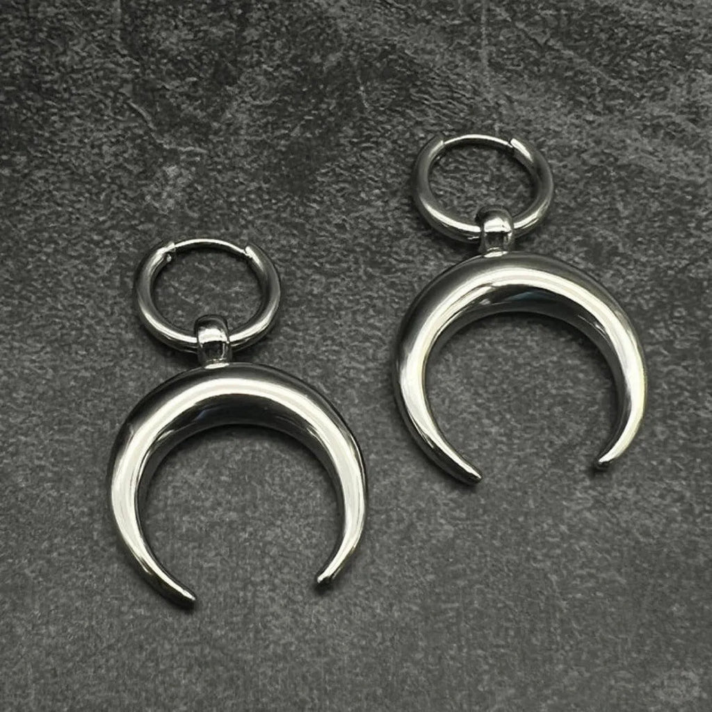 Silver alloy 18K vintage gothic moon big hoop earrings with geometric design