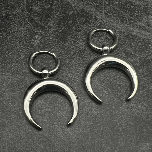 Silver alloy 18K vintage gothic moon big hoop earrings with geometric design