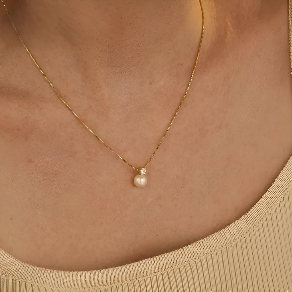 St Delan stainless steel necklace with imitation pearl and zircon pendant in New Chinese style design