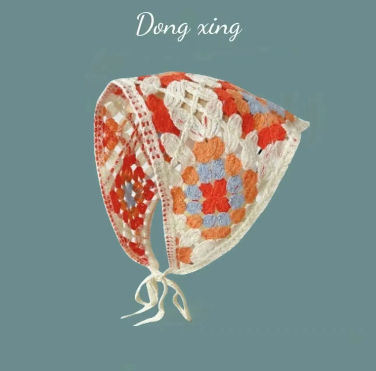 Women's cotton triangle shawl with vintage floral print in retro French style