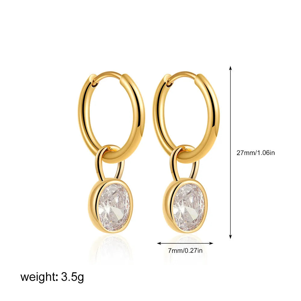 Women's retro oval zircon earrings in six colour options with copper construction and ellipse design